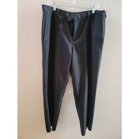 Reaction Kenneth Cole  Men's Black Herringbone Flat Front Dress Pants Size 36/30 - Picture 1 of 4
